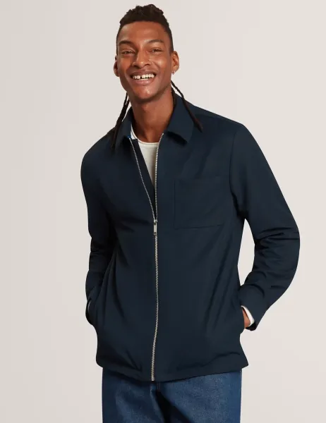 Ted Baker Regular Fit Waffle Zip Up Overshirt Navy