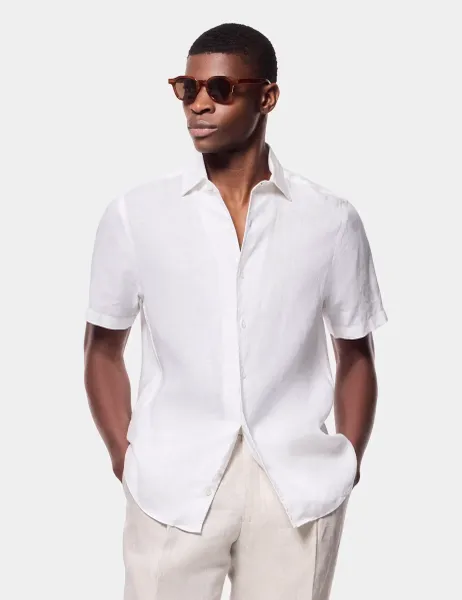 Hawes & Curtis Regular Fit Pure Linen Shirt White