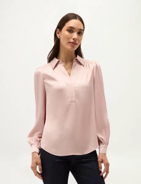 Hobbs Collared Blouson Sleeve Blouse Pink