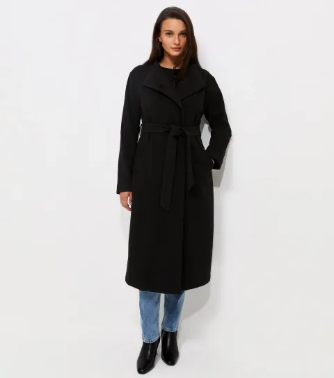 Women's Black Funnel Neck Tie Waist Coat