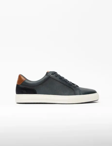 Rodd & Gunn Leather Lace Up Trainers Medium Blue