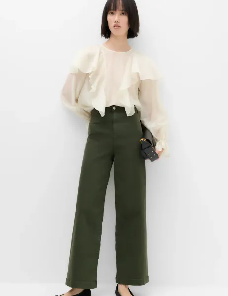 Marks & Spencer High Waisted Wide Leg Ankle Grazer Jeans Khaki
