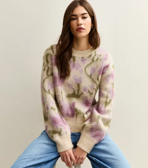 Women's Cream Floral Brushed Knit Jumper