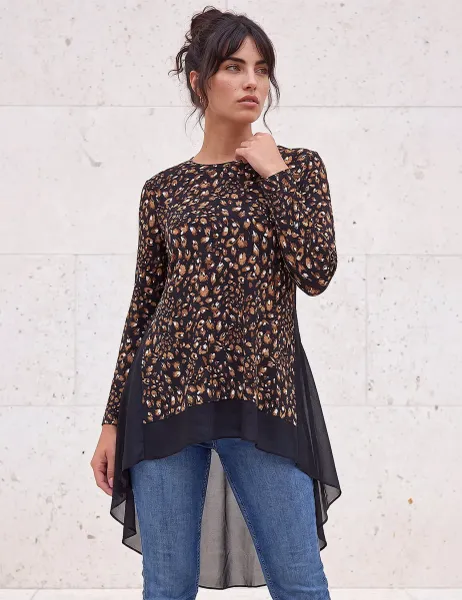 Roman Abstract Print Tunic Top Tan