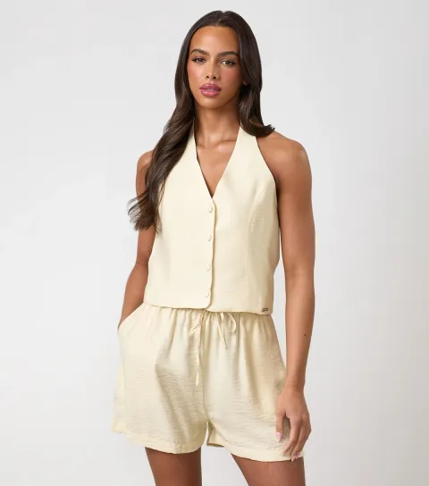Women's Light Yellow Halterneck Top