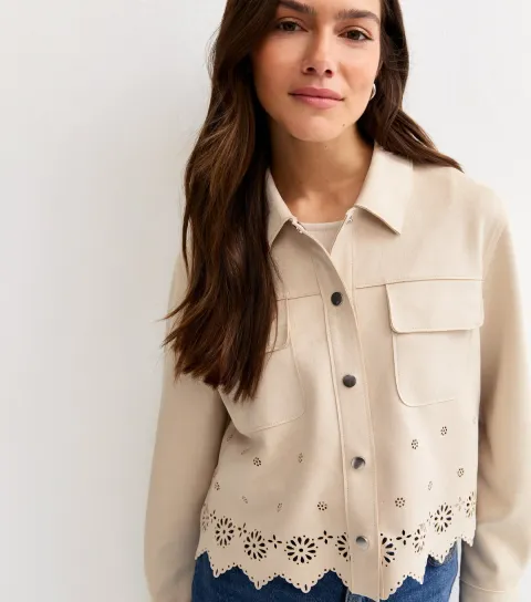 Women's Petite Stone Cutwork Faux Suede Shacket