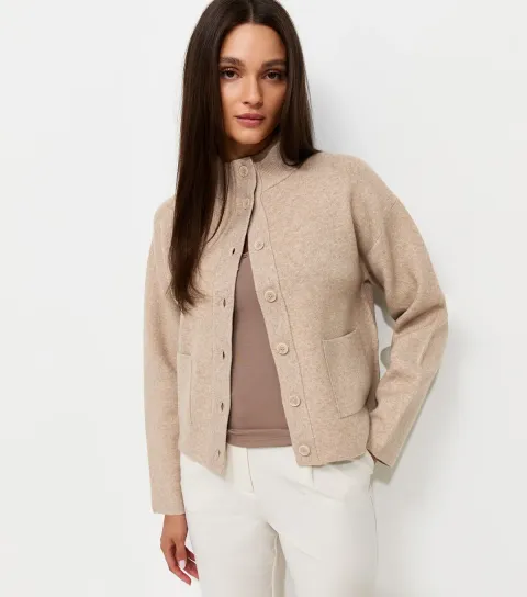 New Look Women's Oatmeal Knitted Patch Pocket Bomber Cardigan