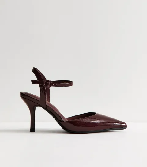 Women's Dark Burgundy Patent Faux Leather Two Part Court Shoes