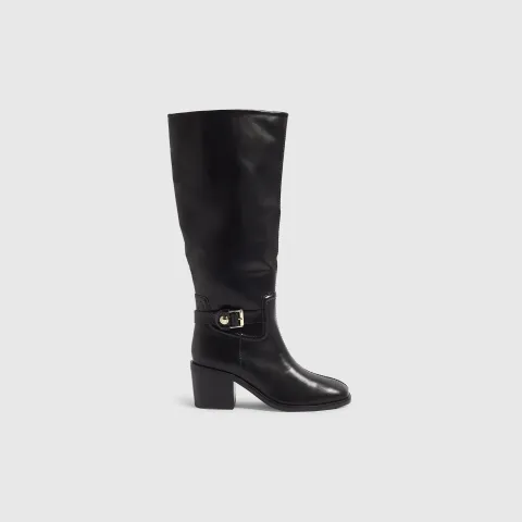 River Island Faux Leather Buckle High Leg Boots