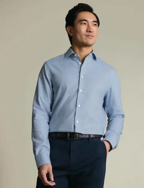 Charles Tyrwhitt Slim Fit Non Iron Cotton Rich Check Shirt Mid Blue