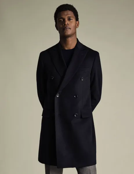 Charles Tyrwhitt Pure Wool Double Breasted Overcoat Navy