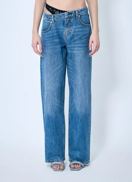 Dip-Side Jeans With Exposed Lace Underwear