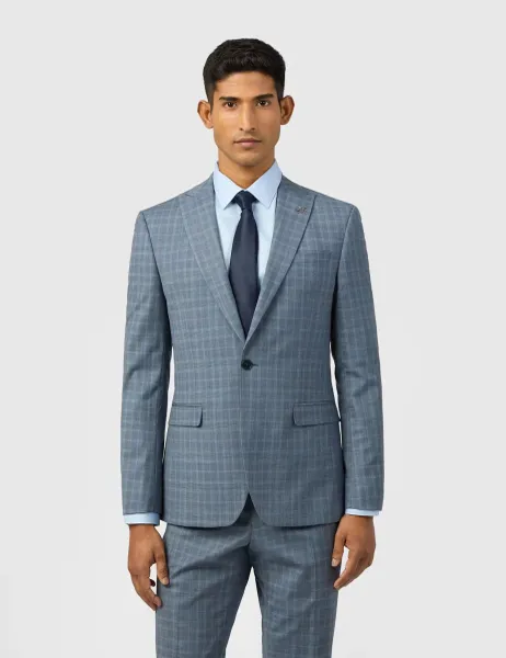 Ted Baker Slim Fit Wool Rich Check Blazer Blue Mix