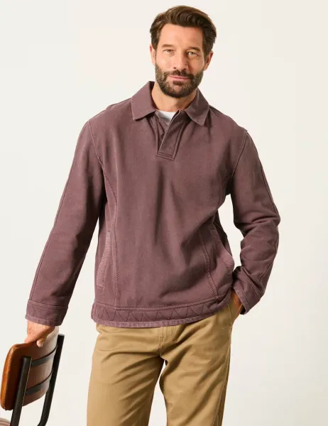 FatFace Pure Cotton Button Neck Airlie Sweatshirt Plum