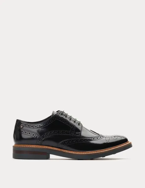 Base London Leather Hi-Shine Brogues Black