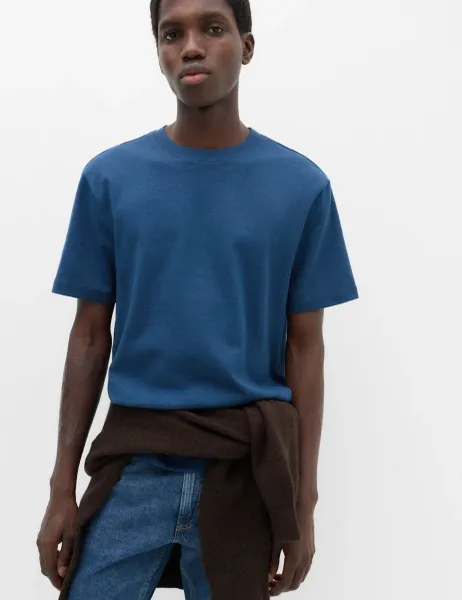 Marks & Spencer Relaxed Fit Cotton Rich Ultimate Performance Striped T-Shirt Petrol Mix
