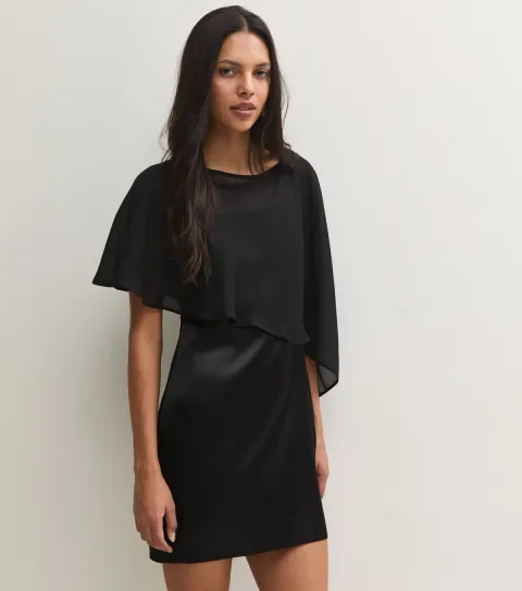 New Look Women's Black Cape Detail Satin Mini Dress