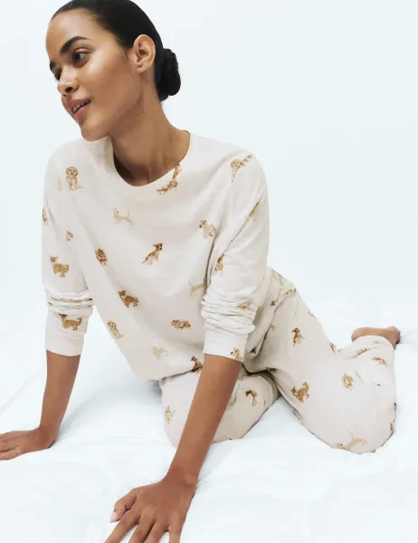 Marks & Spencer Pure Cotton Printed Pyjama Set Grey Mix