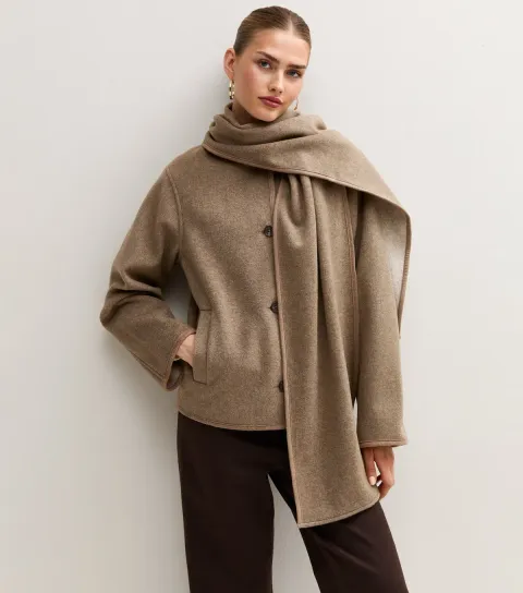 New Look Women's Mink Cotton Scarf Neck Jacket