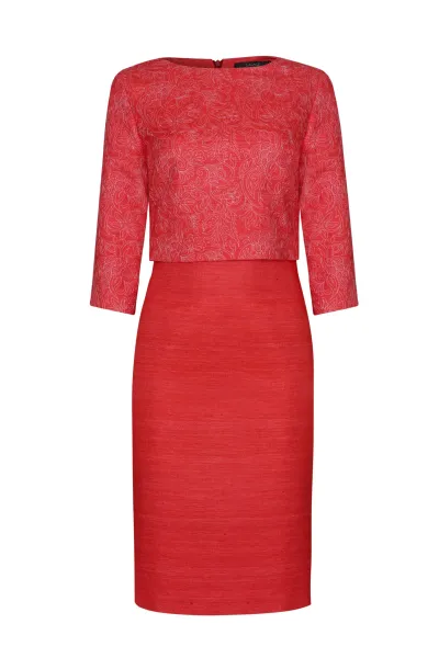 Three-Quarter Sleeved Silk Dress with Embroidered Bodice - Rolanda