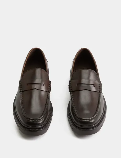 Marks & Spencer Leather Chunky Sole Loafers Dark Brown