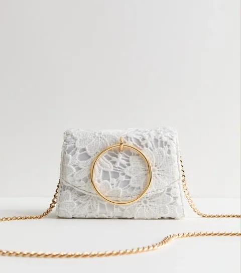 White Broderie Anglaise Ring Handle Crossbody Bag