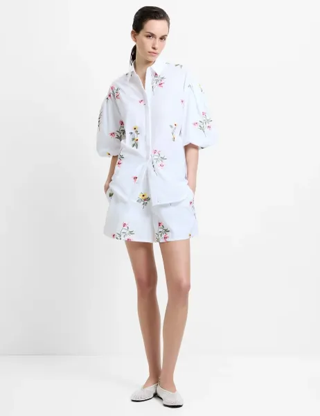 French Connection Pure Cotton Floral Shirt White Mix