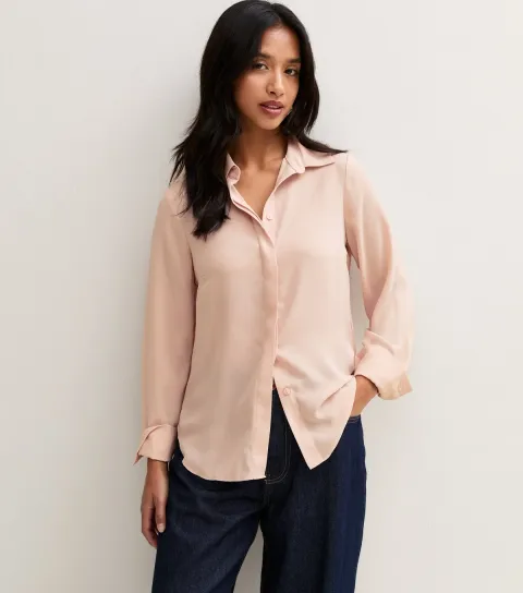 New Look Women's Petite Pink Woven Long Sleeve Shirt