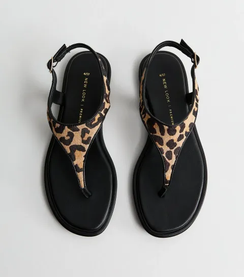 Women's Premium Real Leather Stone Leopard Print Toe Post Sandals