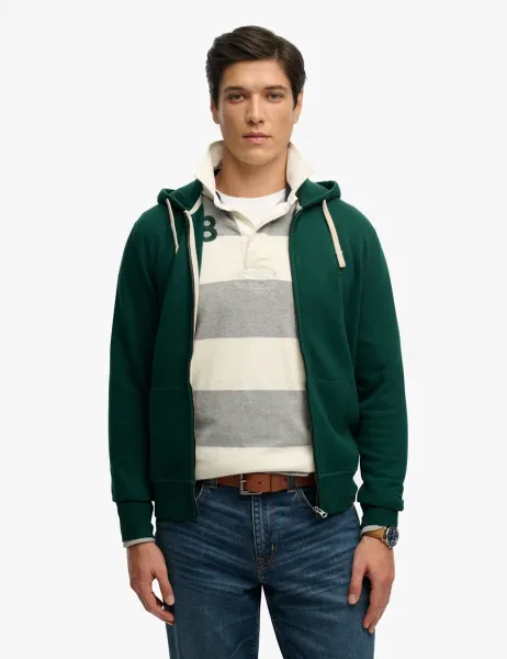 Superdry & Co Cotton Rich Logo Embroidery Zip Up Hoodie Green