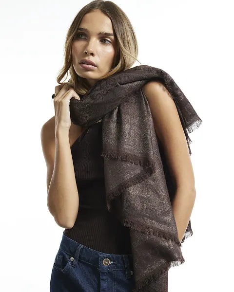 River Island Jacquard Monogram Glitter Large Scarf