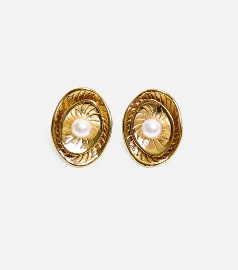 Gold Tone Layered Faux Pearl Earrings