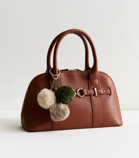 Dark Green Three Pom Fluffy Bag Charm