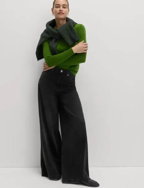 Marks & Spencer Lyocell Blend Wide Palazzo Leg Jeans Black