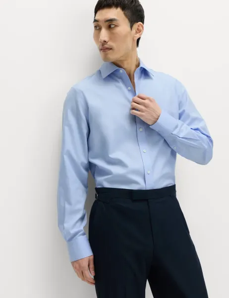 Marks & Spencer Regular Fit Ultimate Non Iron Cotton Shirt Light Blue