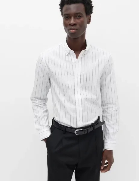 Marks & Spencer Regular Fit Pure Cotton Striped Shirt White Mix