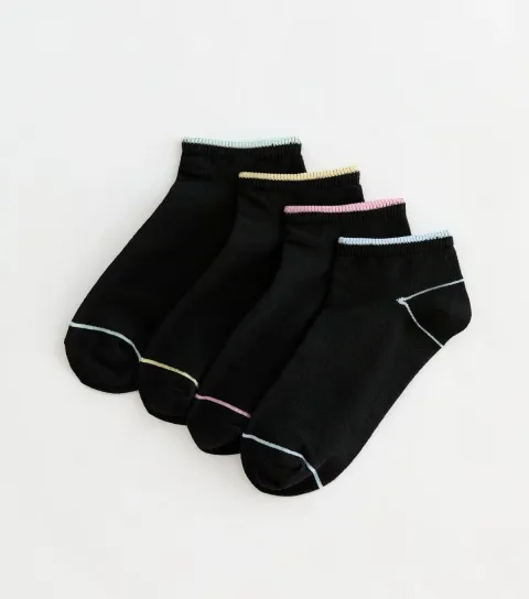 Pack of 4 Black Pastel Top Stripe Trainer Socks
