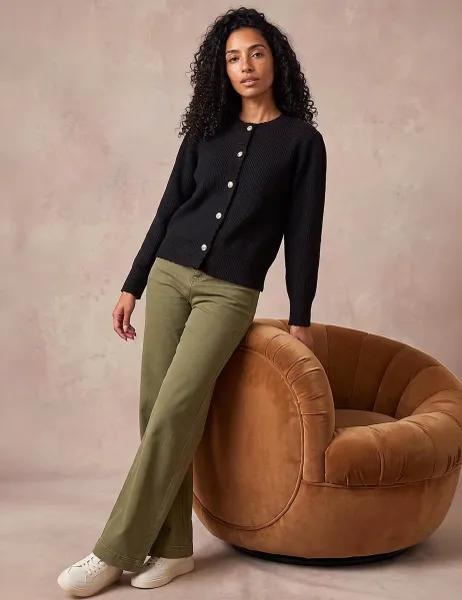 Roman Button Front Cardigan Black Mix
