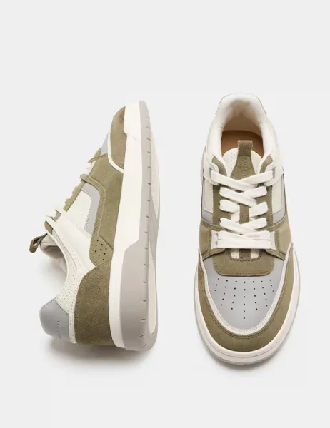 Autograph Leather High Profile Lace Up Trainers Khaki Mix