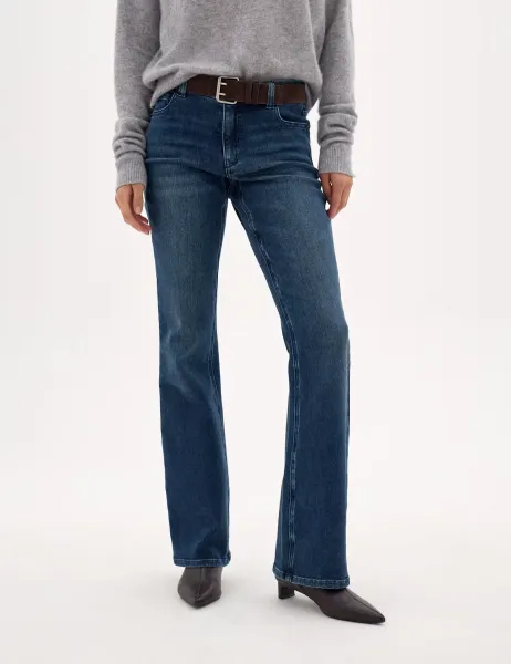 HUSH Mid Rise Bootcut Fit Cotton Jeans Dark Blue Denim