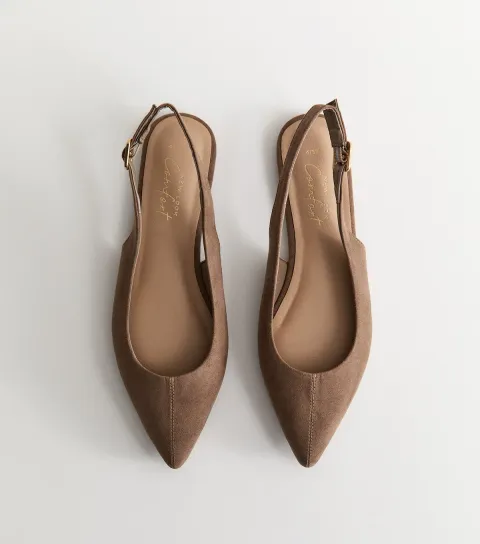 Women's Brown Faux Suede Pointed Slingback Flats Vegan