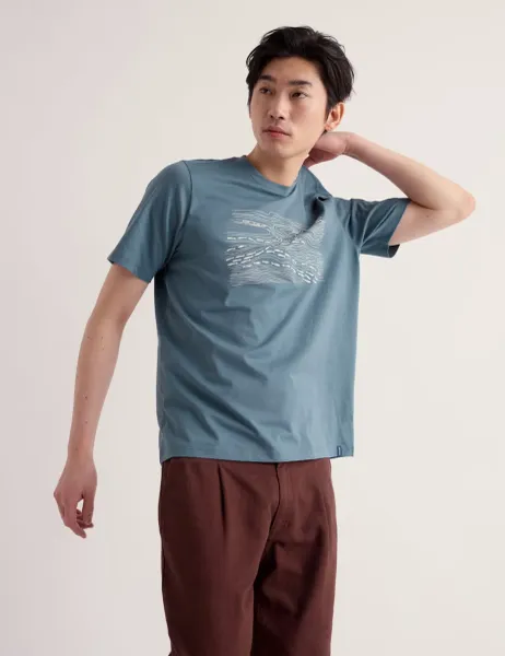 Pure Cotton Printed Crew Neck T-Shirt Light Blue Mix