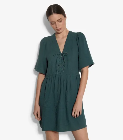 Women's Dark Green Babydoll Mini Dress