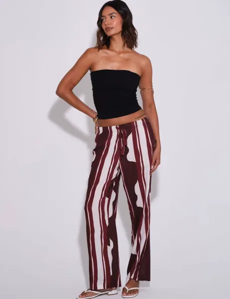 South Beach Striped Drawstring Wide Leg Beach Trousers
