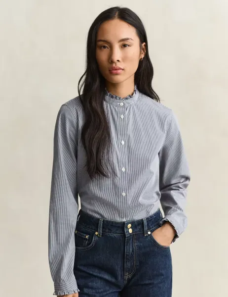 Gant Regular Fit Frill Collar Poplin Blouse Blue