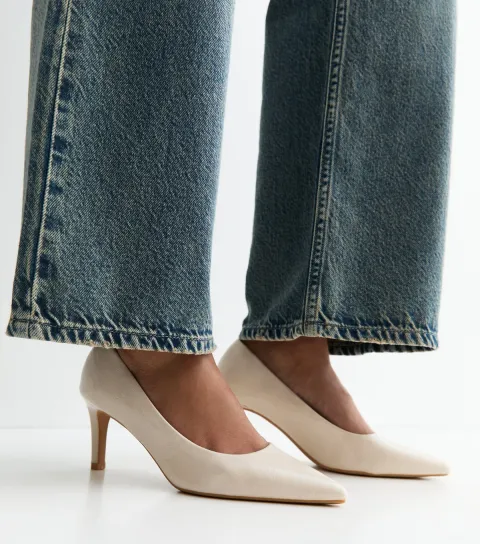 Women's Off White Faux Patent Court Shoes Vegan