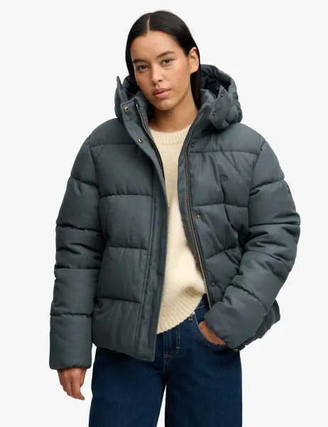 Superdry & Co Checked Hooded Puffer Jacket Navy