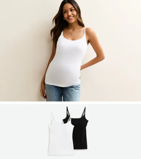 Women's Maternity Pack of Two Black and White Scoop Neck Nursing Vests