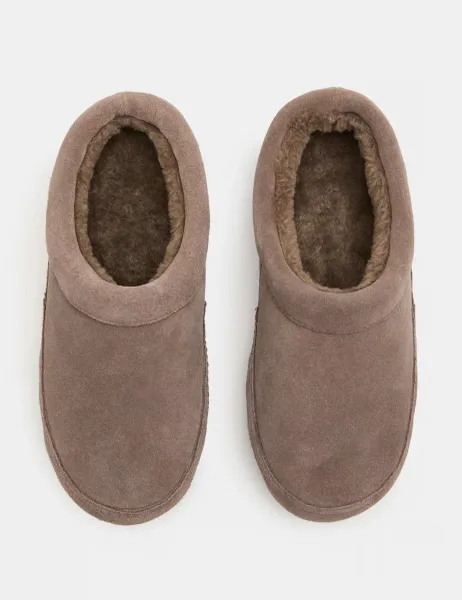 Marks & Spencer Suede Faux Fur Lined Mule Slippers Dark Grey