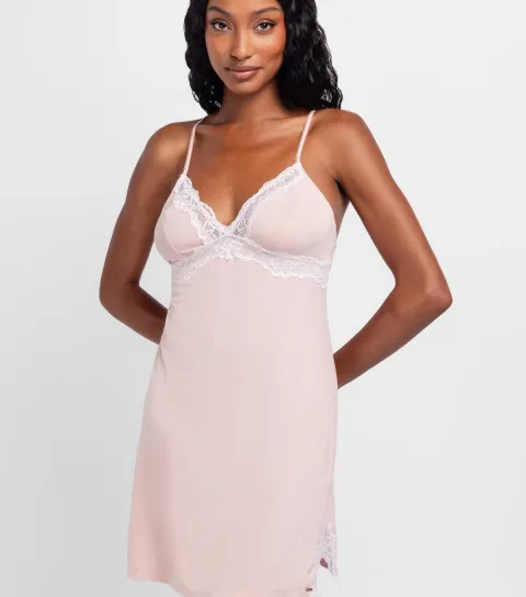 Women's Pink Lace Trimmed Cami Dress